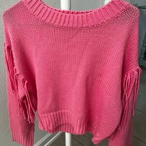 Vibrant Pink Fringe Knit Sweater NWT